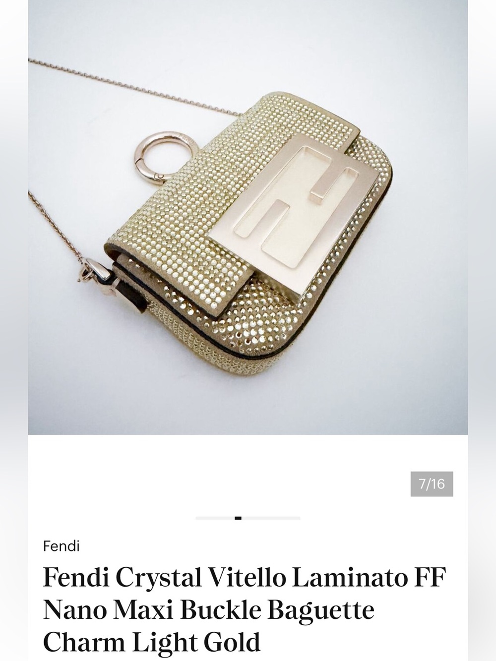 Fendi Mini Baguette Crystal Shoulder Bag in Light Gold - Picture 3 of 6
